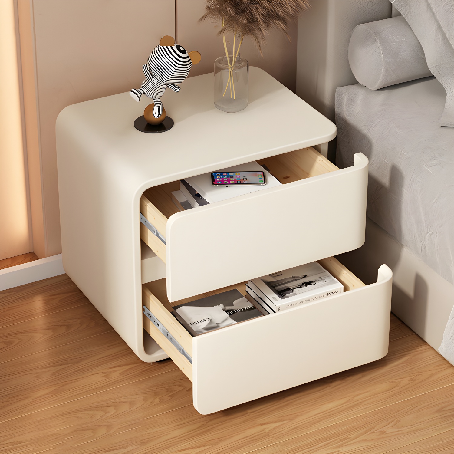 Contemporary Bed Nightstand Solid Wood Bedside Cabinet with 2 Drawers - image 17