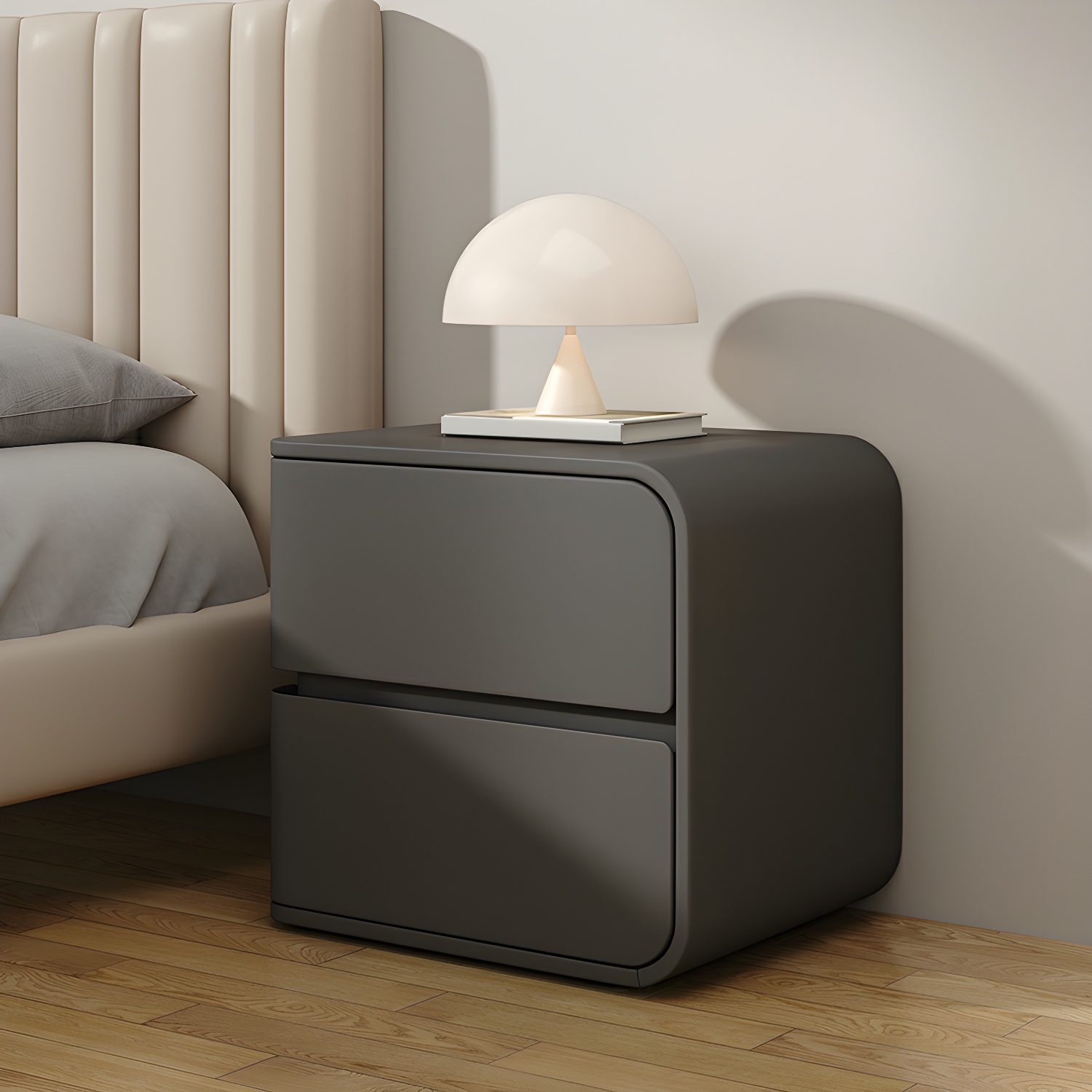 Rounded Corners Nightstands Solid Wood with Silent Buffer Guide Rail - image 3