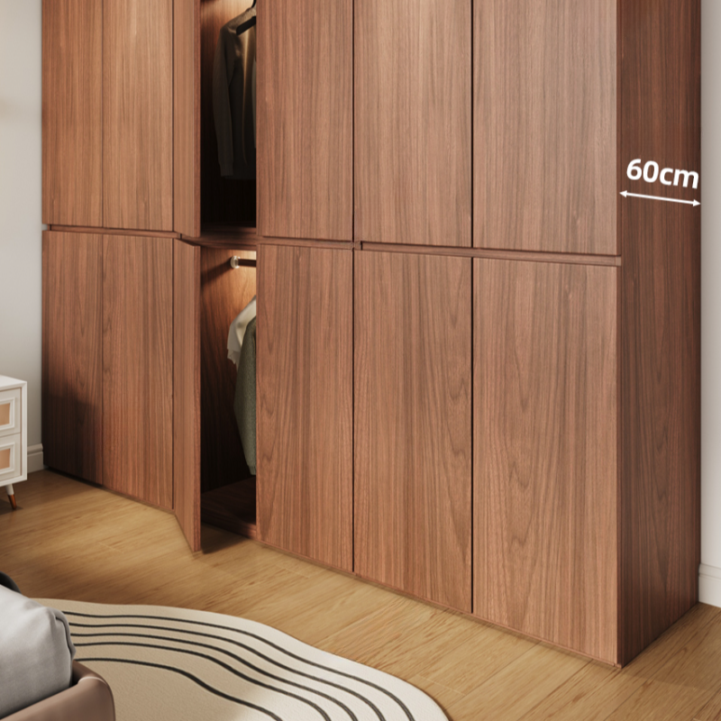 Cocoa Minimalist Natural Wood Wardrobe Closet with Soft Close Door, Interior Shelves, and Clothing Rod