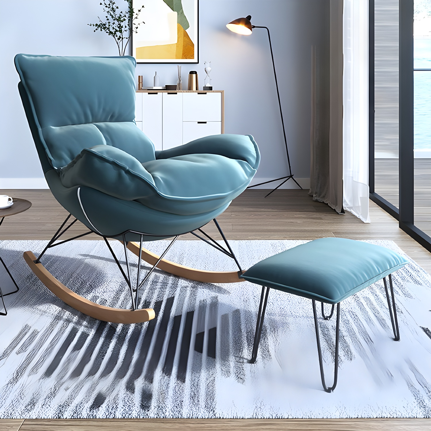 Contemporary Rocking Accent Chair Antique Finish Rocking Chair with Ottoman - image 4