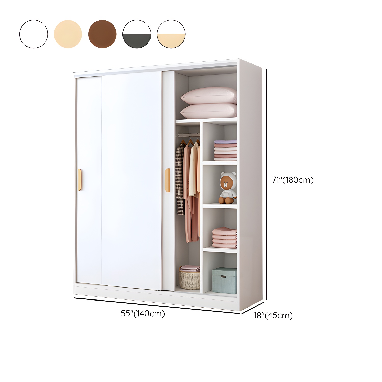 Contemporary Wood Wardrobe Armoire with Sliding Doors, Clothing Rod, and Interior Shelves - image 19