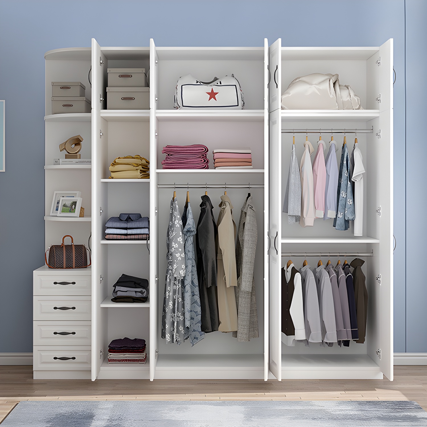 White Colour Wardrobe French Country Wooden Wardrobe Closet for Bedroom - image 12