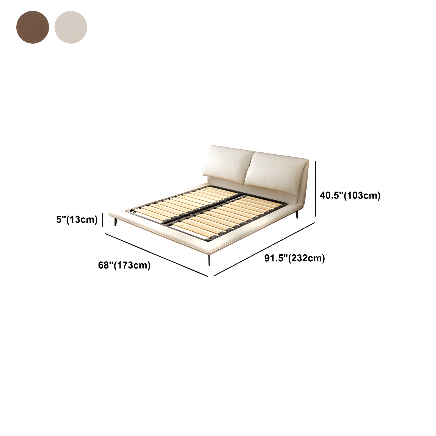 Modern Low Profile Panel Bed Genuine Leather Upholstered Bed Frame - image 10