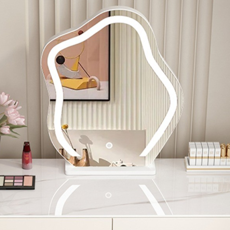 Simplistic Large/Standard Vanity Set with Stone Table Top, White Seat, 4 Drawers, and Mirror Lights - image 7