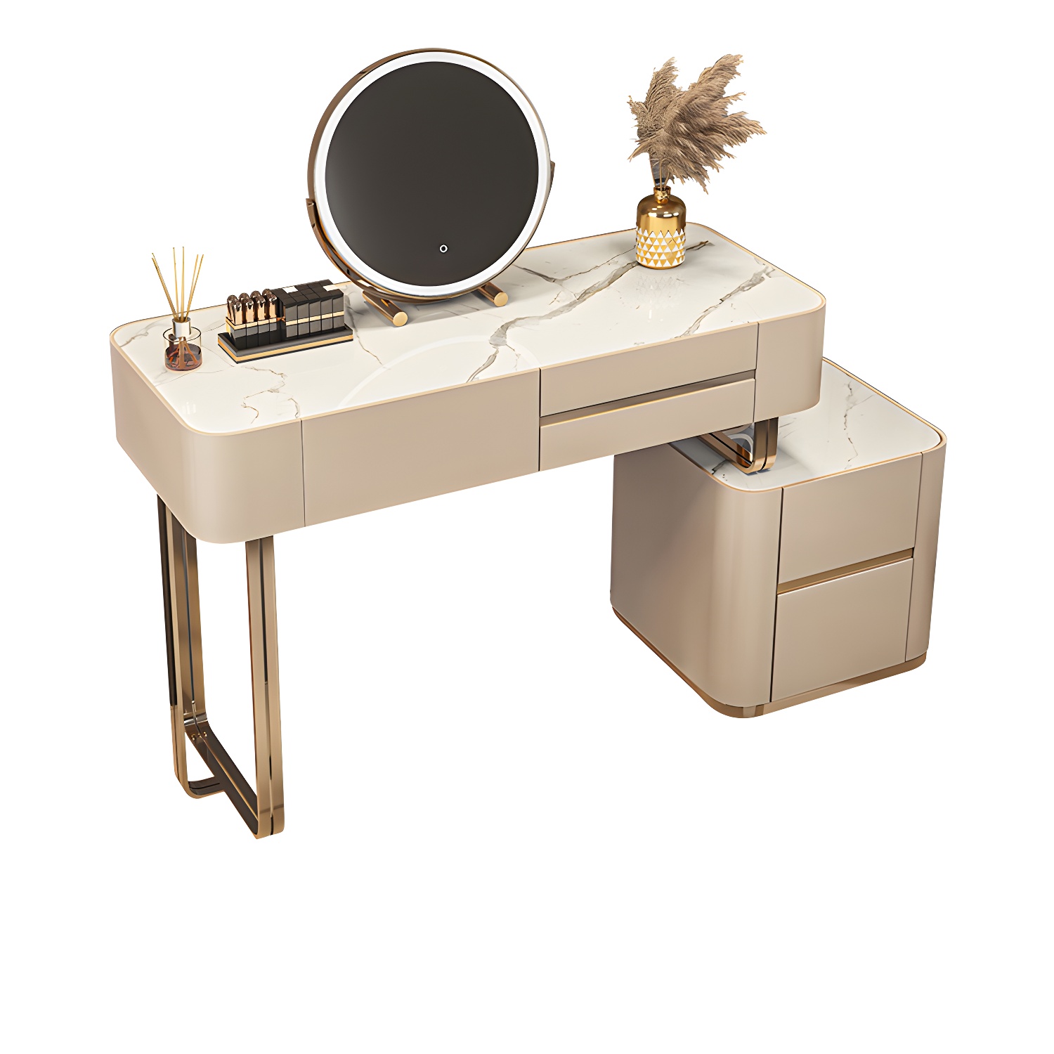 Luxurious Wood and Metal Make-up Vanity 5 Drawers & Lighted Mirror Dressing Table - image 14