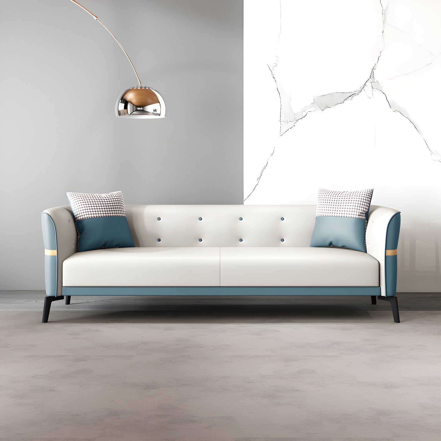 Modern Square Arm Standard Sofa Metal Legs Settee for Living Room