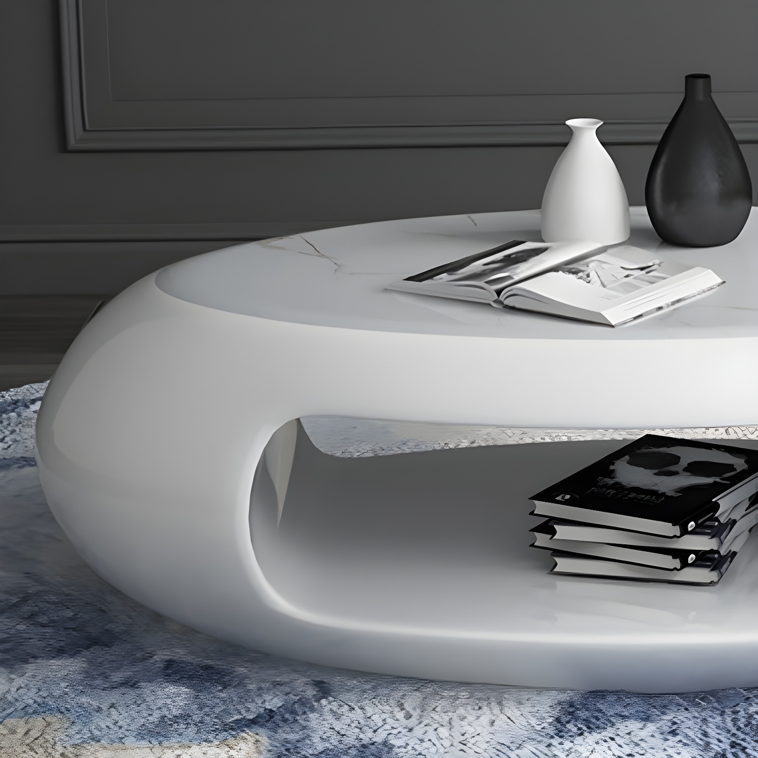 Modern Oval Coffee Table with Storage Shelf and Plastic Pedestal Base - image 10