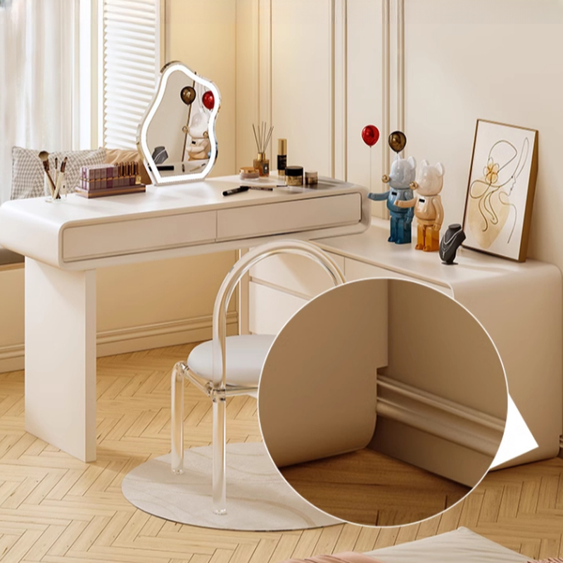 Standard Length Vanity Set with Upholstered Chair in Chalk, Synthetic Frame, and Lighted Mirror Including Seat - image 6