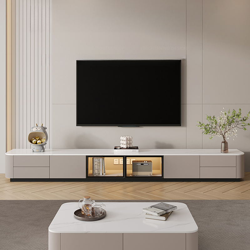Rectangle Parlor TV Stand with Light and Gate Door