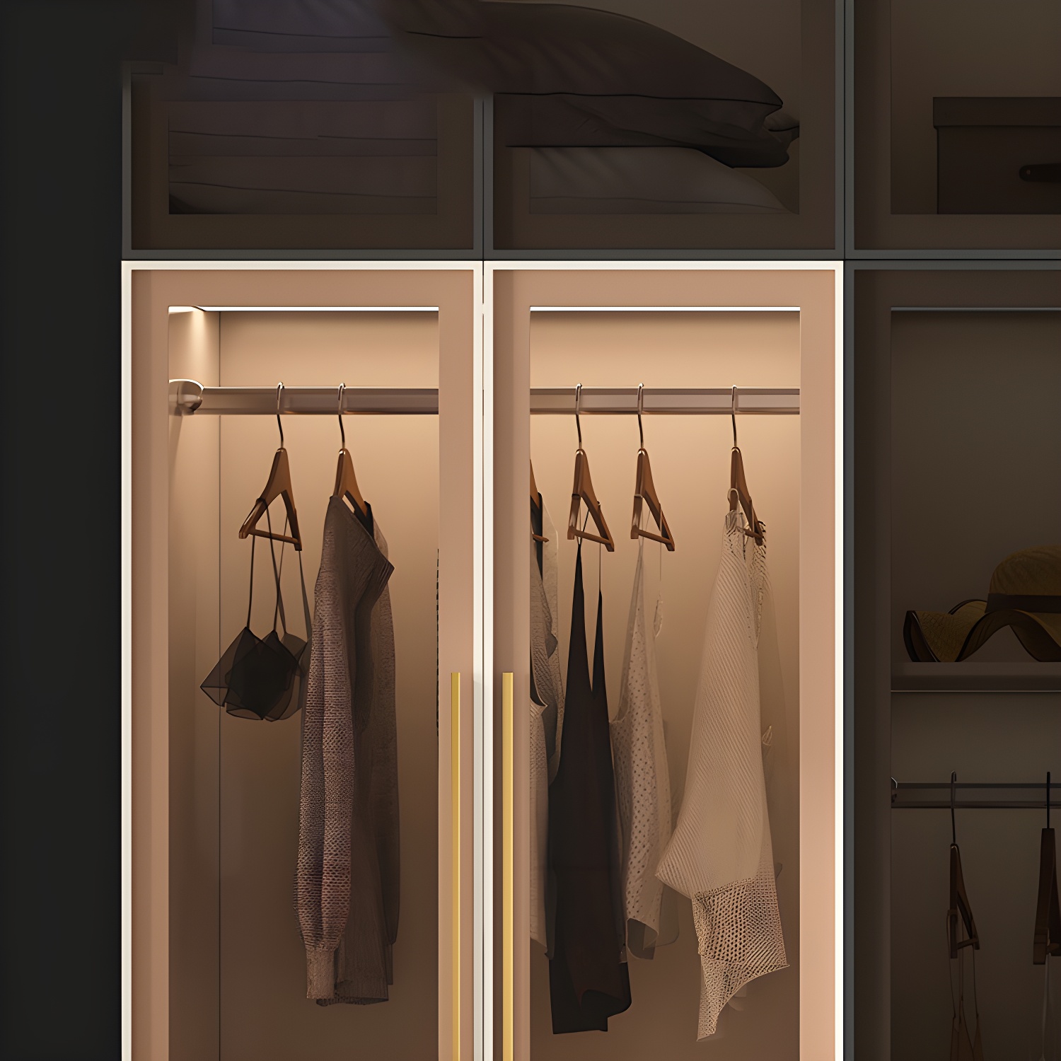 Glass and Wood Wardrobe Cabinet with Shelves Modern Wardrobe Closet - image 7
