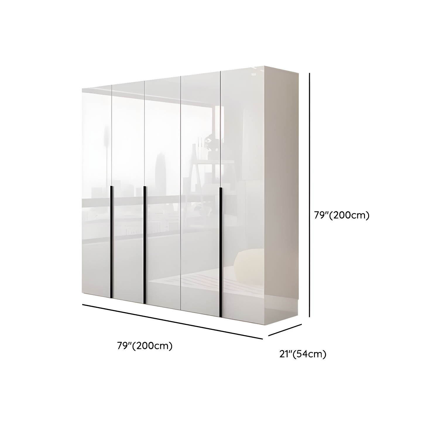 Modern white wood wardrobe armoire with hinged doors, clothing rod & shelves - image 16