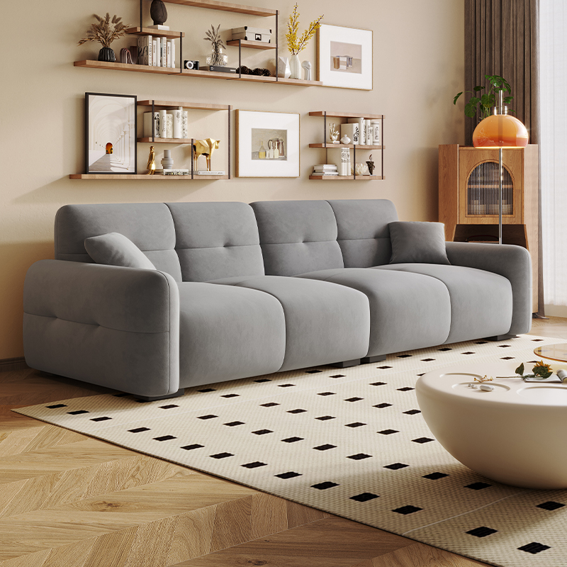 Modish Solid Color Stain Resistant Standard Sofa in Grey/Rose/Emerald Green with 4-seater/5 Person/6-Seater and 2 Pillows - image 3
