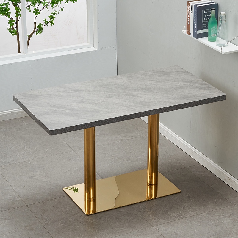 Art Deco Rectangular Dining Table with Lumber Top, Fixed Table Mechanism in Ink/White/Sepia