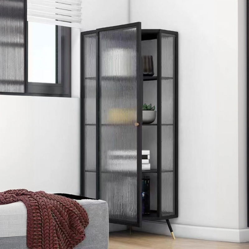 Contemporary Corner Utility Cabinet with 1 Cabinet, Iron Countertop, Glass Door, Pull Knobs, and Black/White/Off White Top - image 5