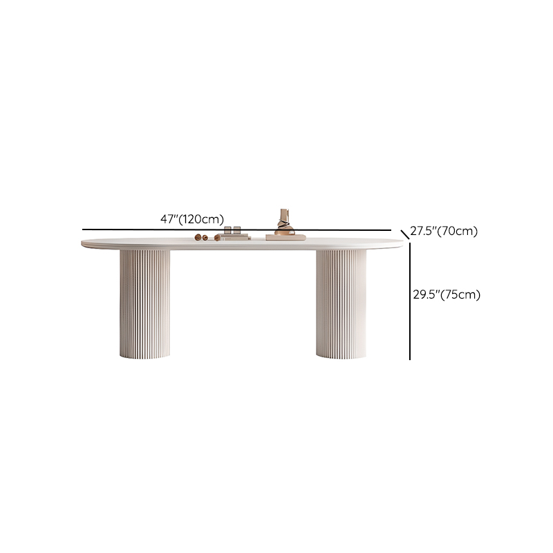 Modern Simple Style Stone Dining Table Set with Twin Support Base and Fixed Table in Chalk - image 10