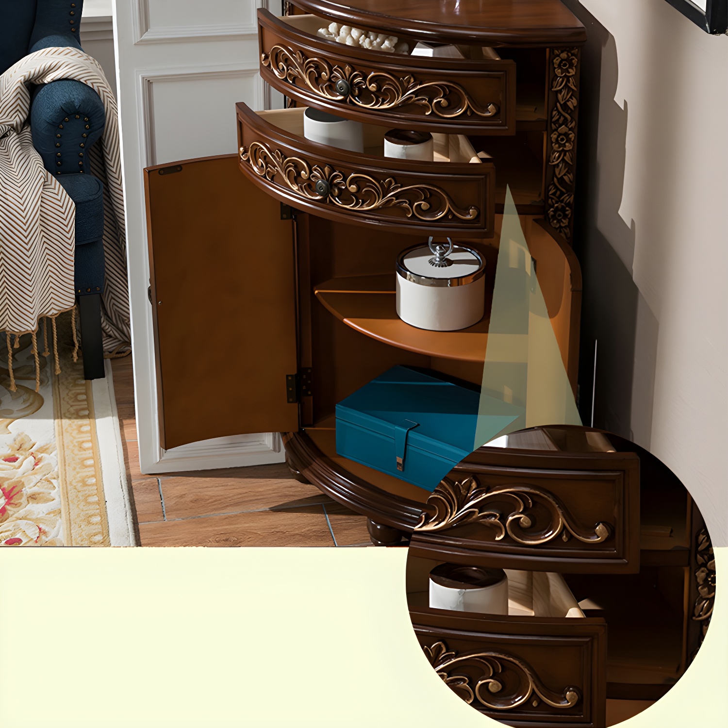 Traditional Bar Pulls Solid Wood Corner Accent Cabinet with Doors - image 10