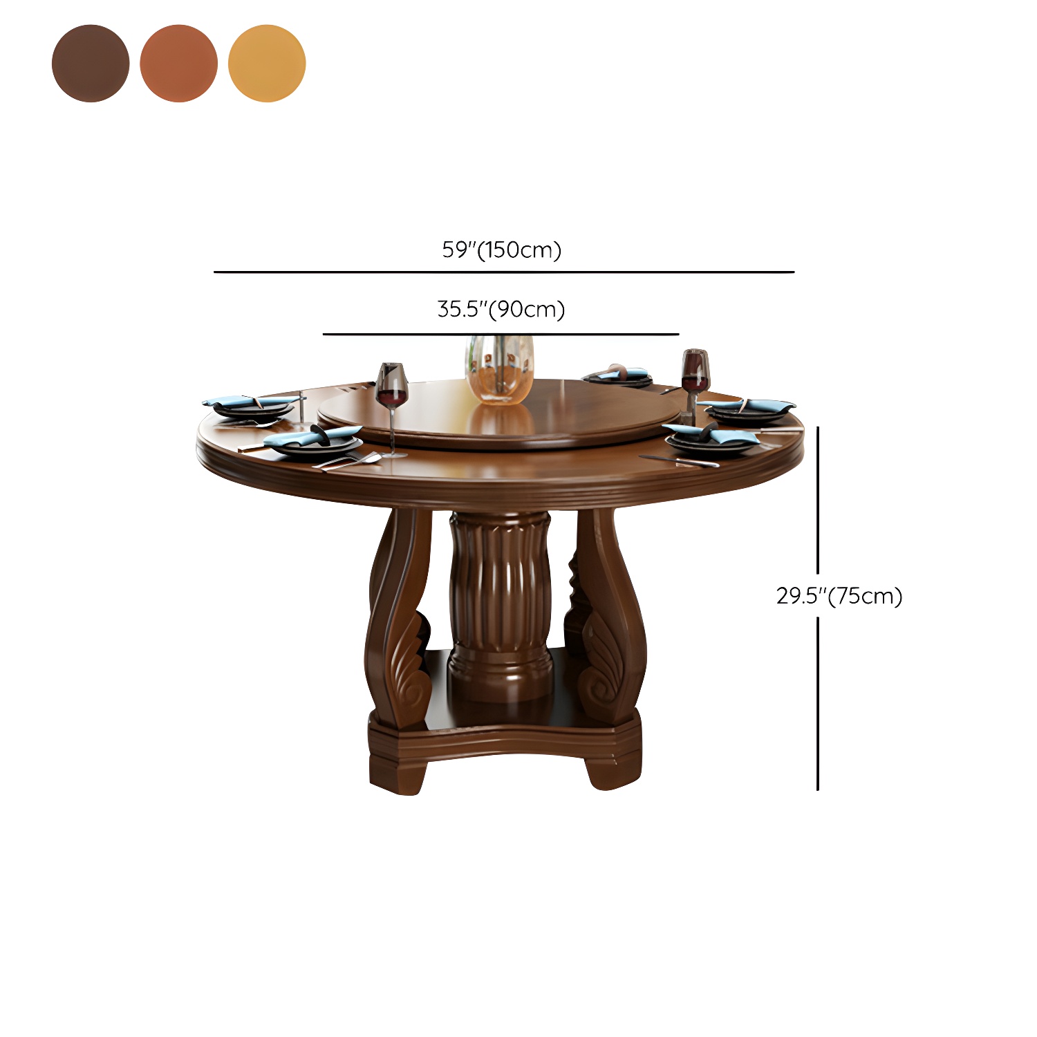 Contemporary Turntable Pedestal Dining Table Wood Dinner Table for Home - image 11