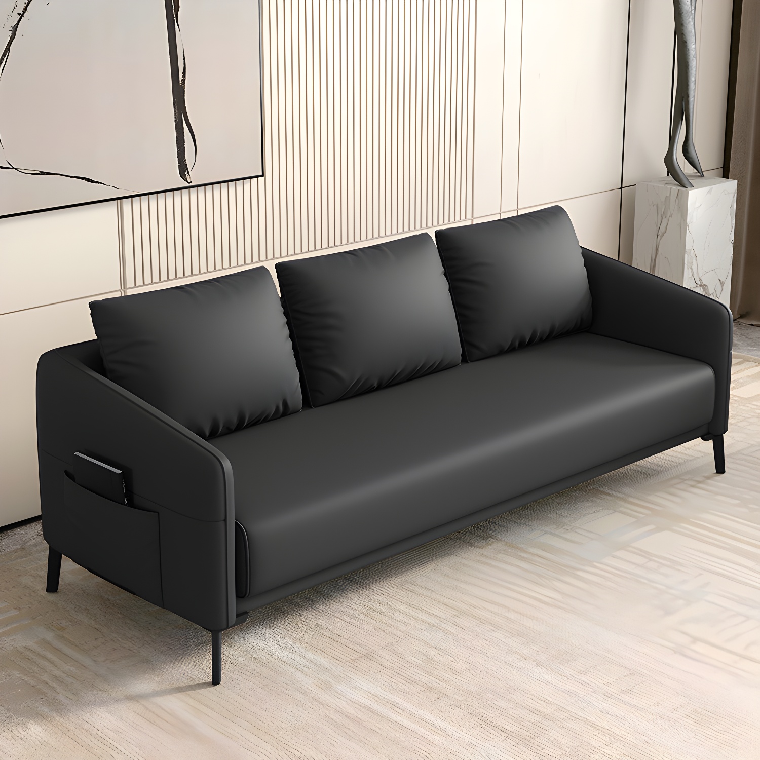 Modern Wood Frame Standard Sofa with Square Arms in Solid Color & Tear Resistant