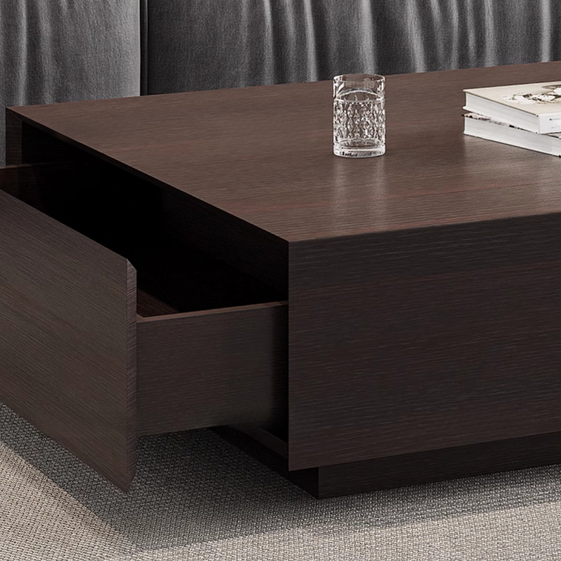 Solid Oak Wood Square Accent Table with 2 Drawers for Living Room - image 9