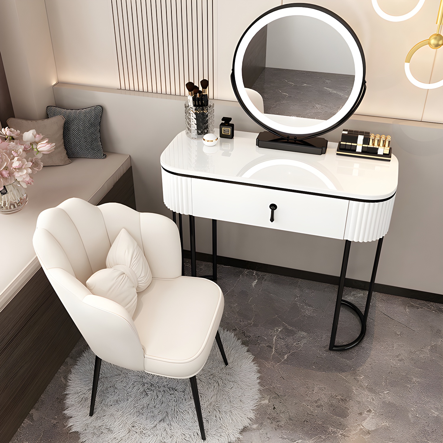 Removable Makeup Counter Lighted Mirror Vanity Dressing Table with Drawer - image 3