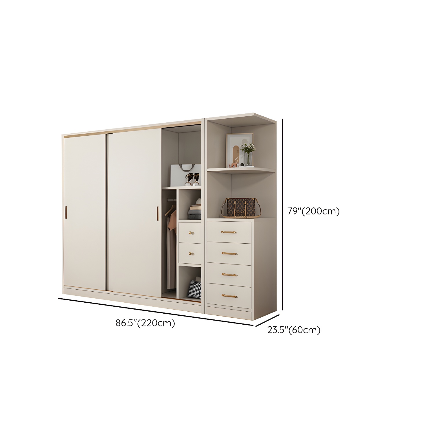 Modern White Wood Wardrobe Armoire with Sliding Doors and Soft Close Drawers - image 18