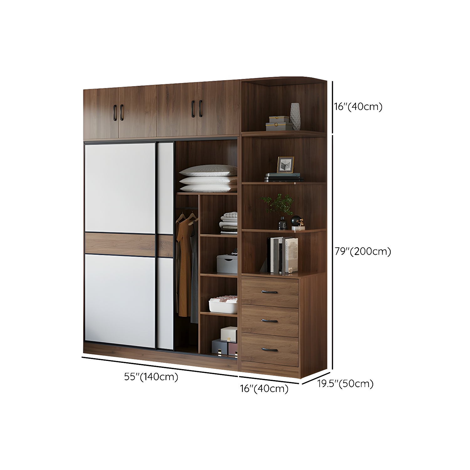 Modern Brown Wood Wardrobe Armoire with Sliding Doors, Shelves, and Clothing Rod - image 31