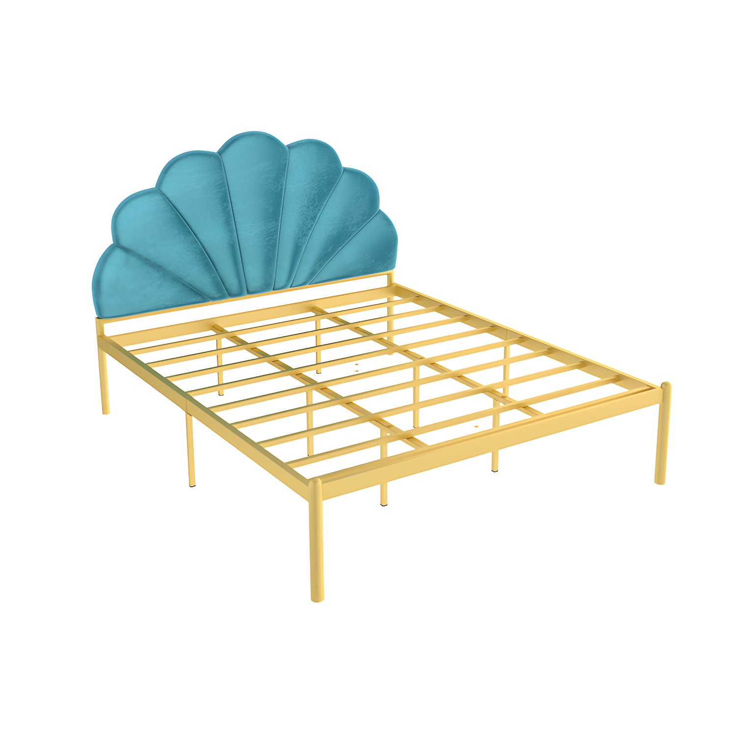 shell Suede Upholstered Headboard ,47 inch High Metal Panel Bed - image 9