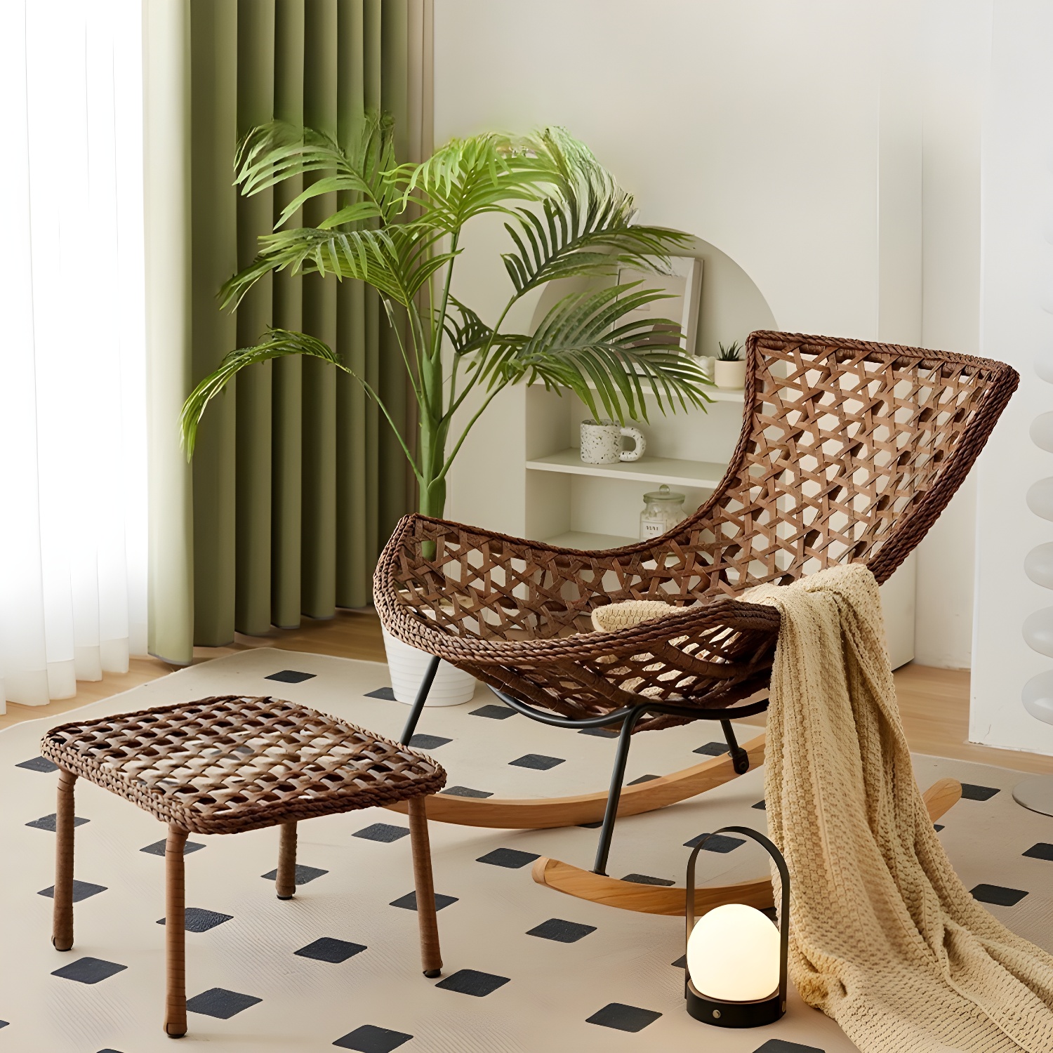 Traditional Armless Design Indoor Rocking Chair with rattan Frame and Nature Wood Legs - image 20