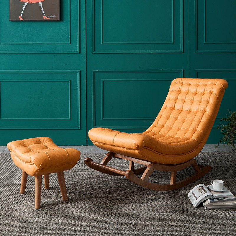 Stationary Ergonomic Rocking Chair with Rear & Ottoman, Green/Yellow/Coffee - image 4