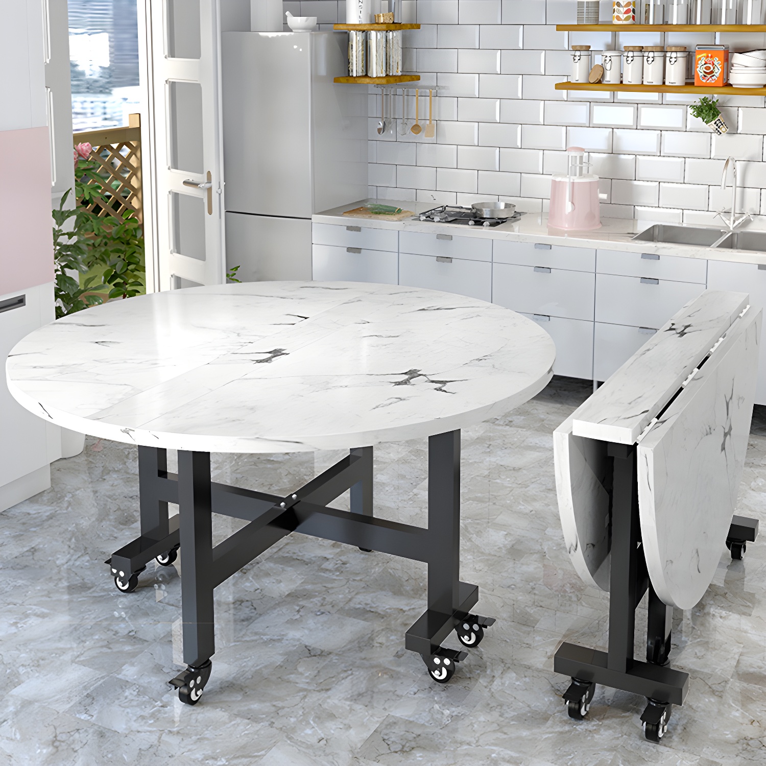 Mid-Century Round Shape Table MDF Folding Standard Dining Table for Kitchen - image 3
