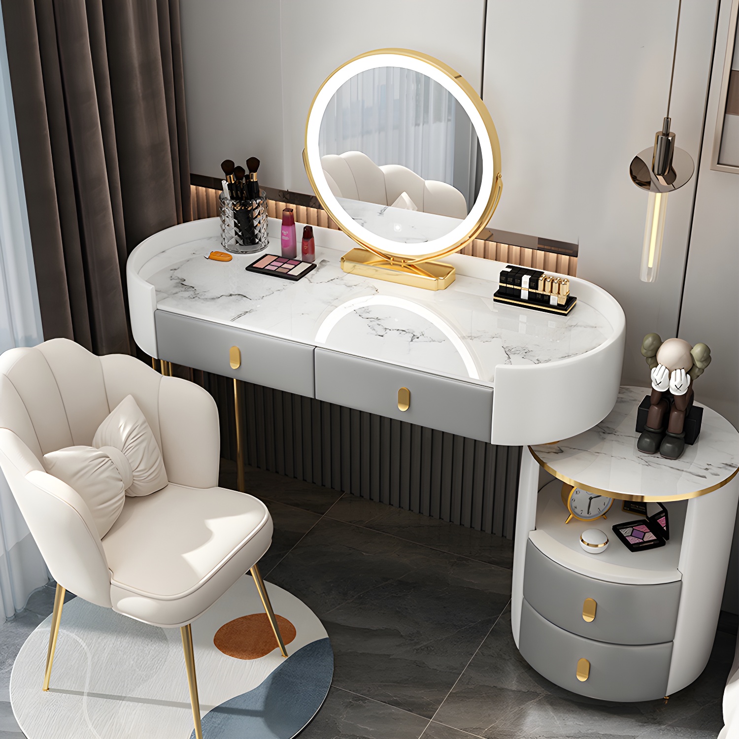 Wooden Makeup Vanity Desk Lighted Mirror Vanity Dressing Table Set with Drawer - image 9