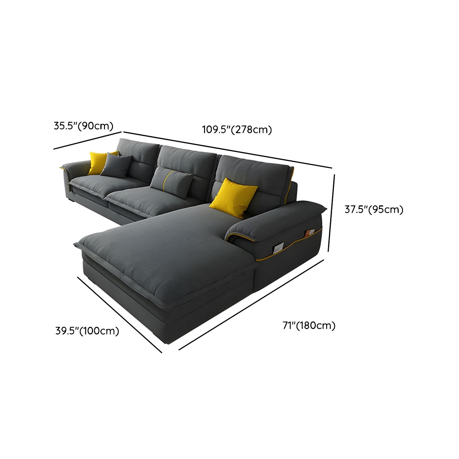 Modern Gray Cotton and Linen Sectional Sofa with Wood Frame and Storage Included - image 15