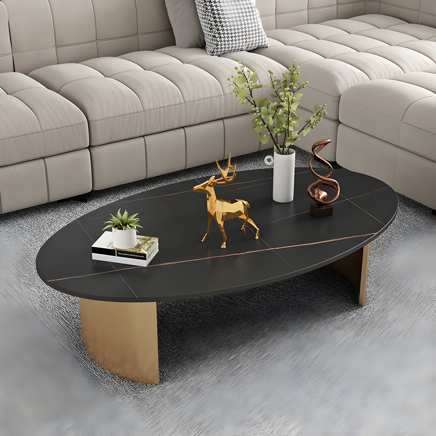 Glam Slate Coffee Cocktail Table Oval Cocktail Table for Living Room