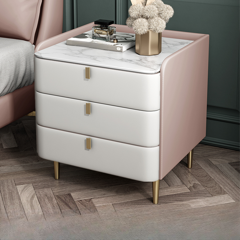 Art Deco 3 Tiers Drawer Storage Bedside Table with Stone Countertop - image 16