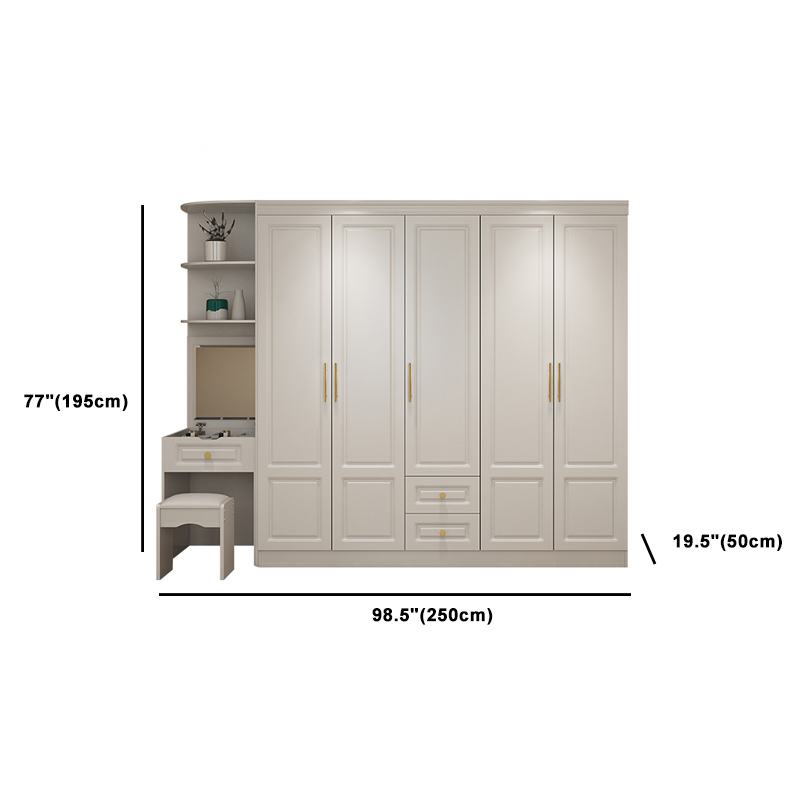 Art Deco Chalk Manufactured Wood Free Standing Interior Shelves Wardrobe with Soft Close Drawer and Hanging Rod - image 35