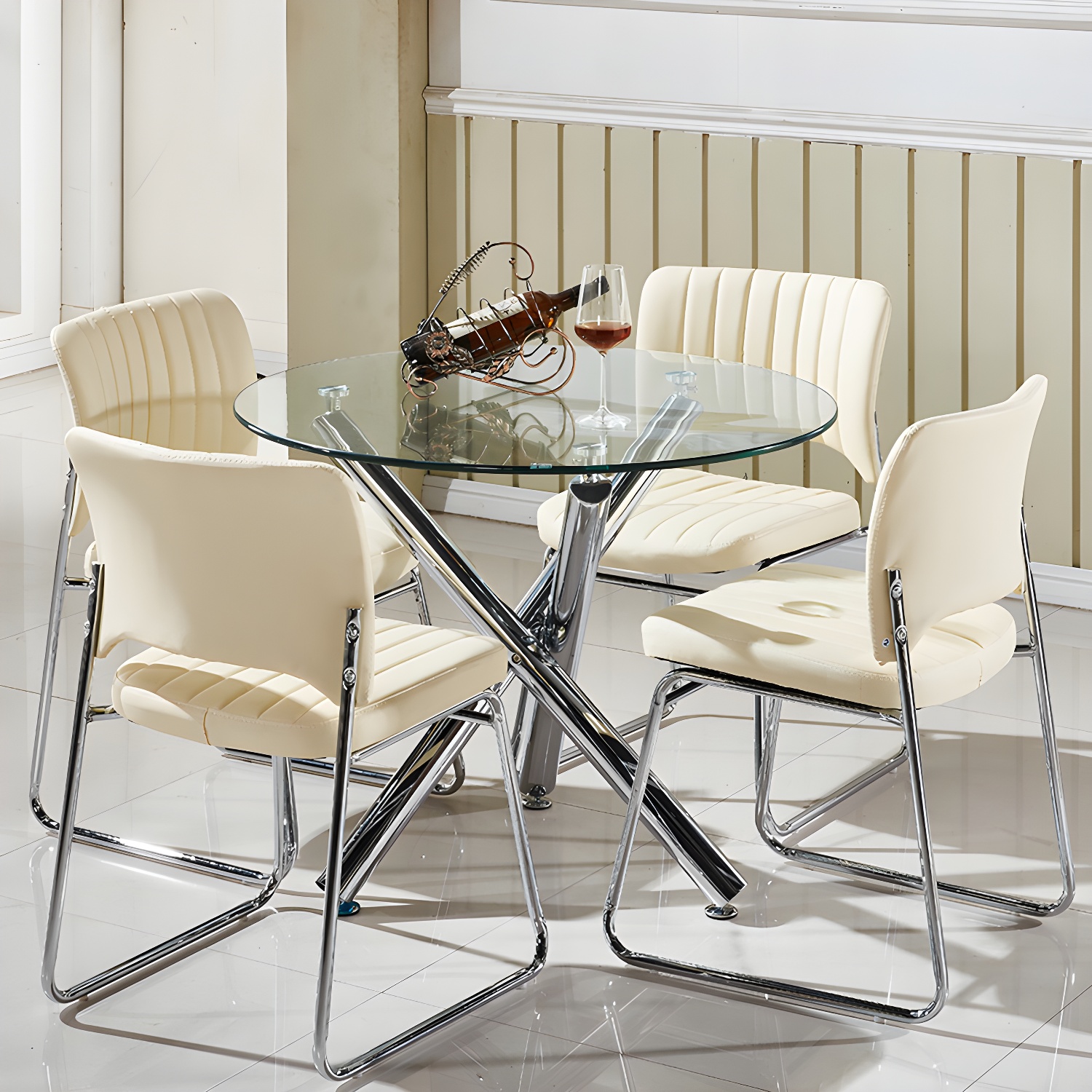 Modern Glass Round Dining Set with Three-Leg Metal Base - Clear, 36-inch Table - image 15
