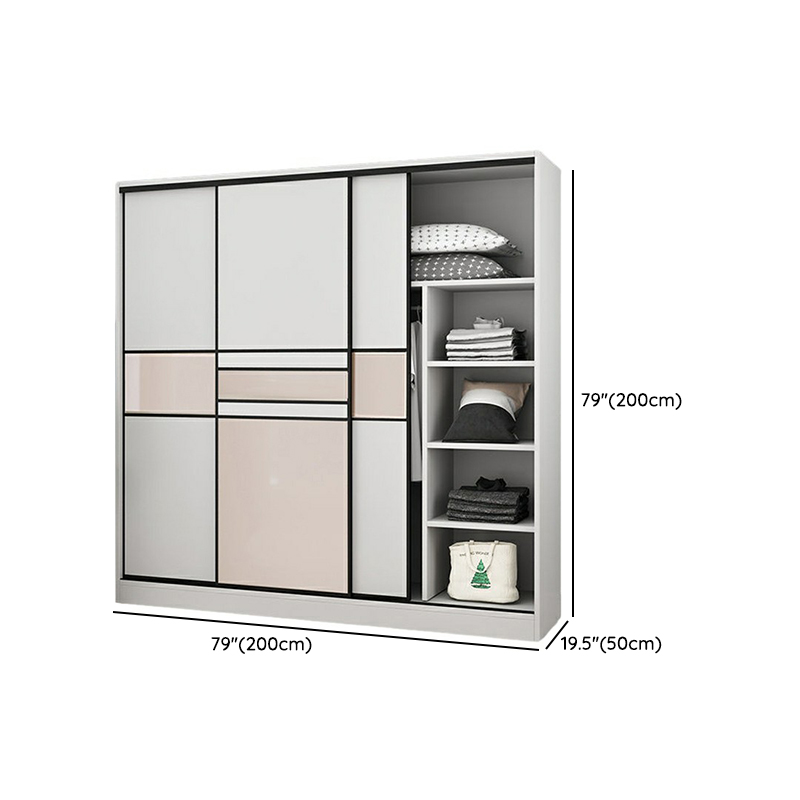 Modern White Wood Wardrobe Armoire with Clothing Rod and Sliding Cabinet Doors - image 12