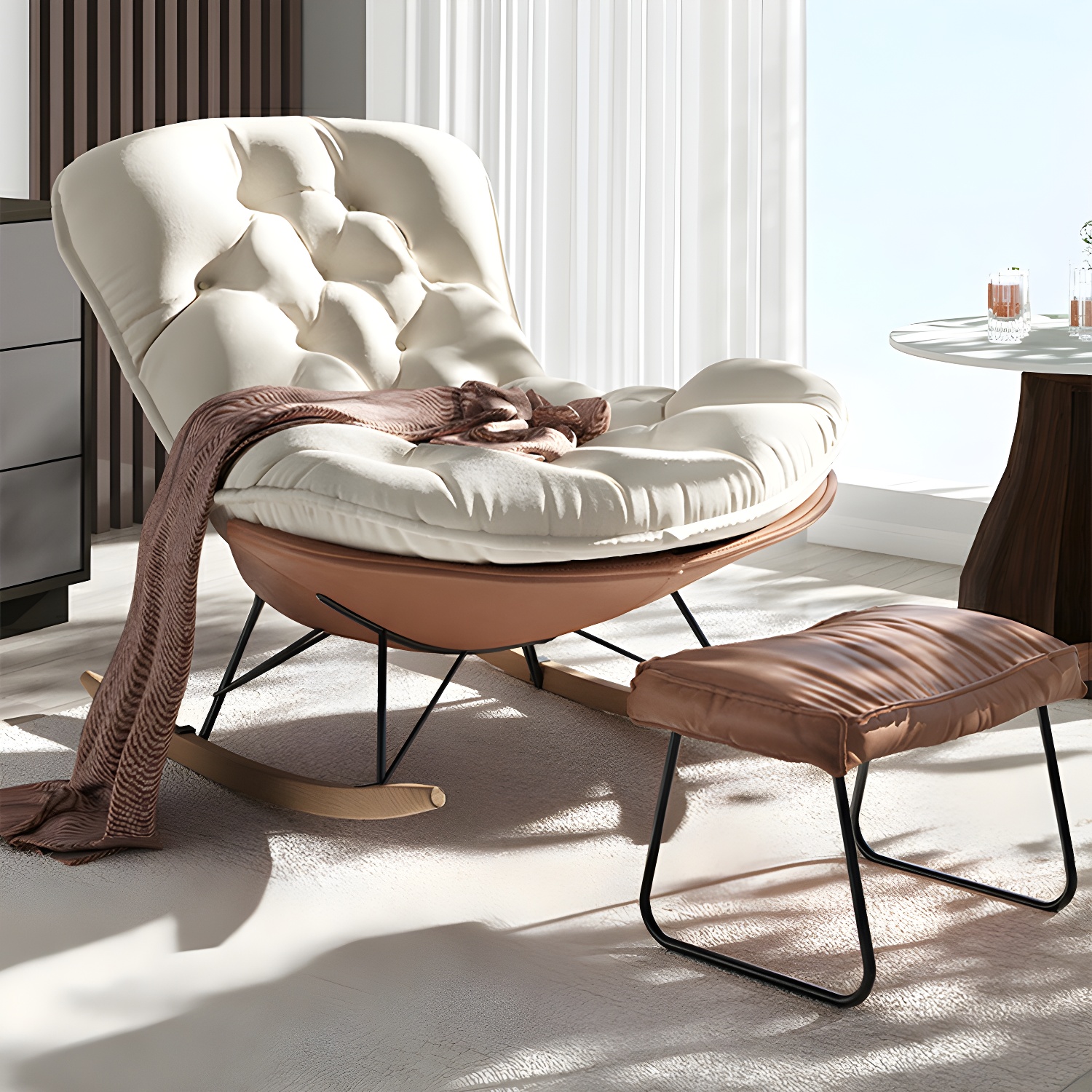 Stylish and Comfortable Modern Upholstered Indoor Rocking Chair with Natural Wood Legs - image 10