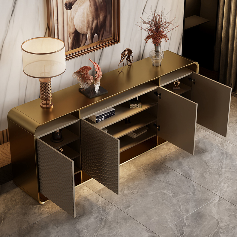 Self-supporting Metal Framed Wood Sideboard with Extreior 3 Shelves and a Counterboard in a Lavish Style - image 5