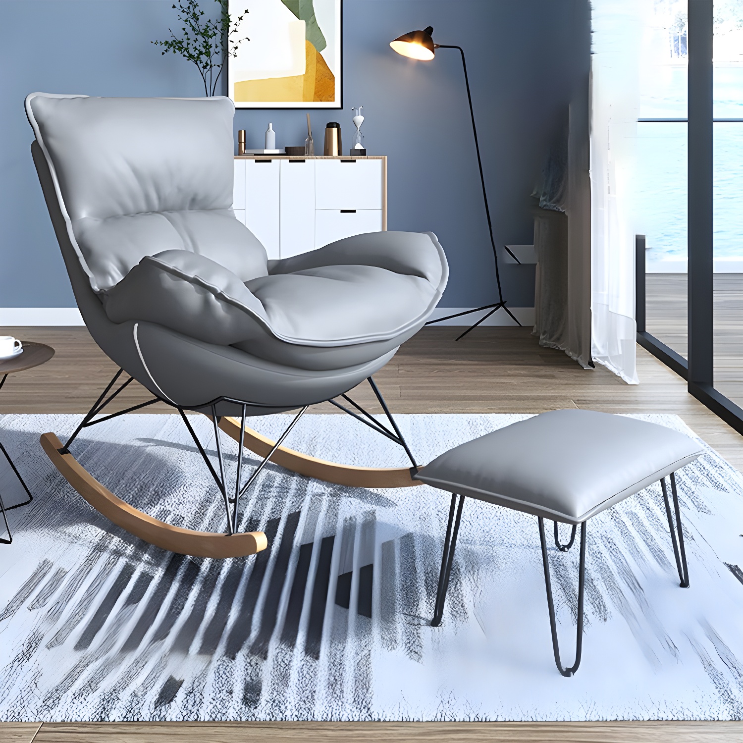 Contemporary Rocking Accent Chair Antique Finish Rocking Chair with Ottoman - image 7