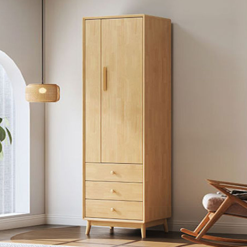 Scandinavian Natural Wood Wardrobe with Clothing Rod and Shelves for Bedroom - image 4