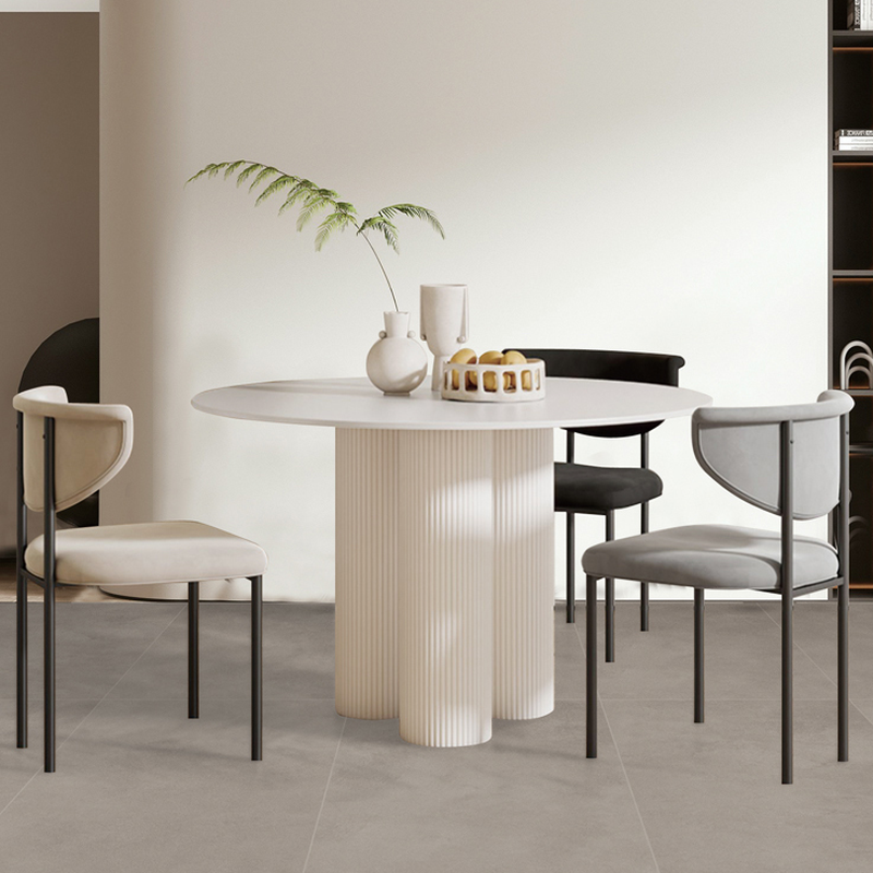 Ribbed Leg Circular-shaped Sintered Stone Dining Table with a Fixed Table Top for 2/for 4 in a Modern Simple Style - image 12
