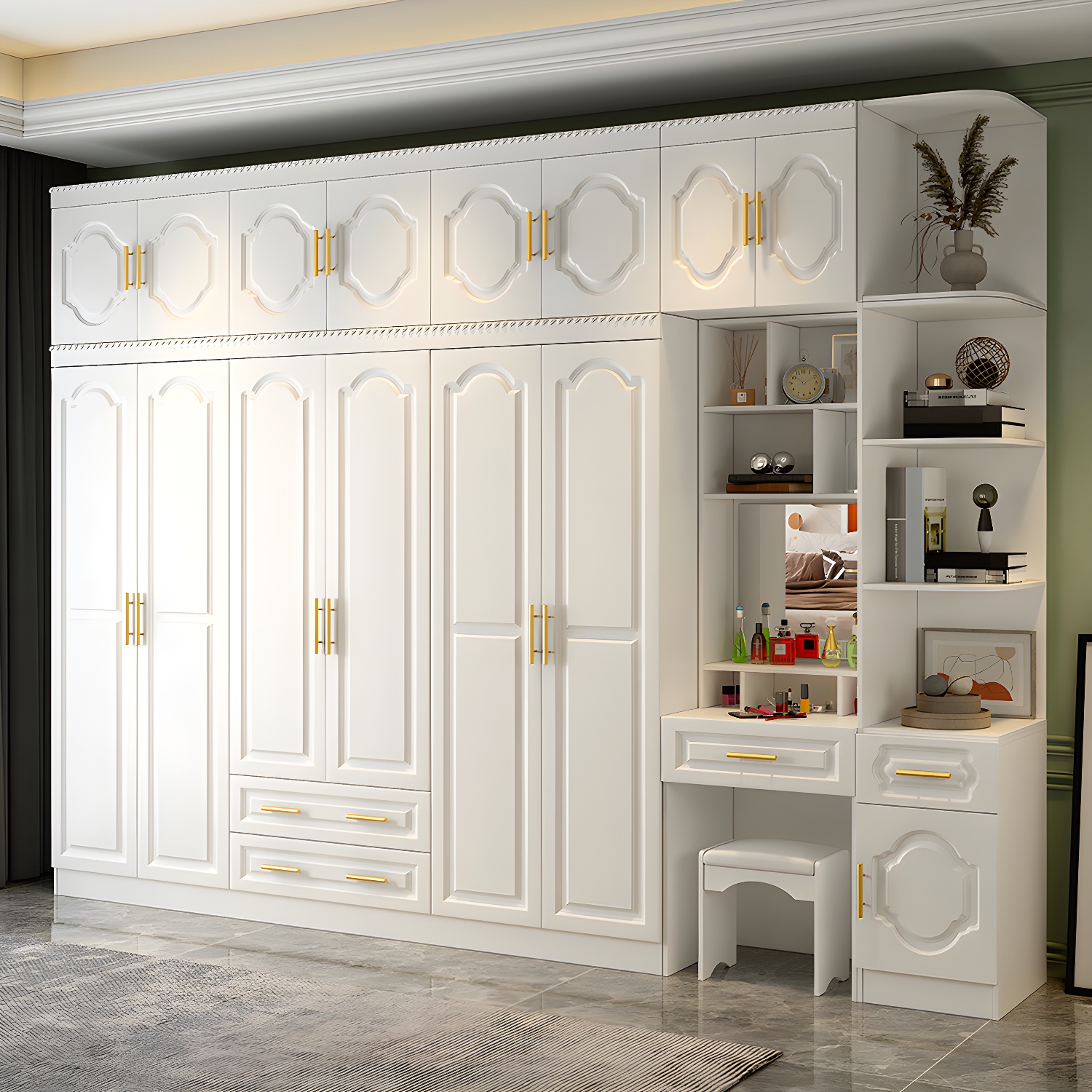 French Country Wardrobe Armoire Engineered Wood Wardrobe with Solid Wood Clothing Rod - image 3