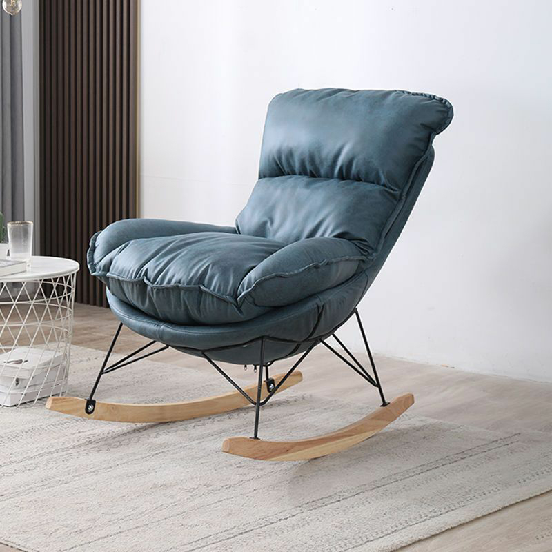 Stationary Rocker for Nursery Natural Wood Finish with Ottoman and Rear