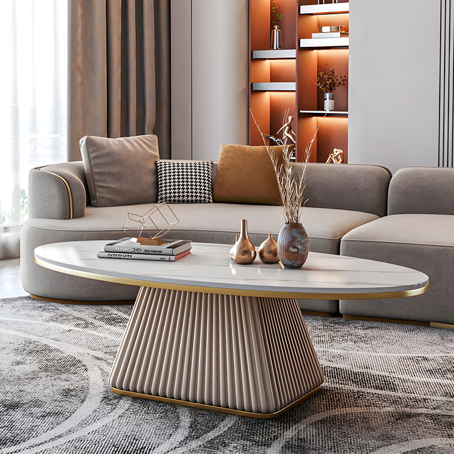 Glam Single Coffee Table Oval Pedestal Coffee Cocktail Table - image 14