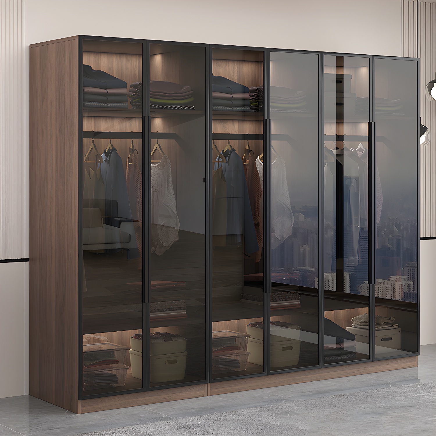 Engineered Wood Armoire Modern Brown Wardrobe Closet with Garment Rod - image 3