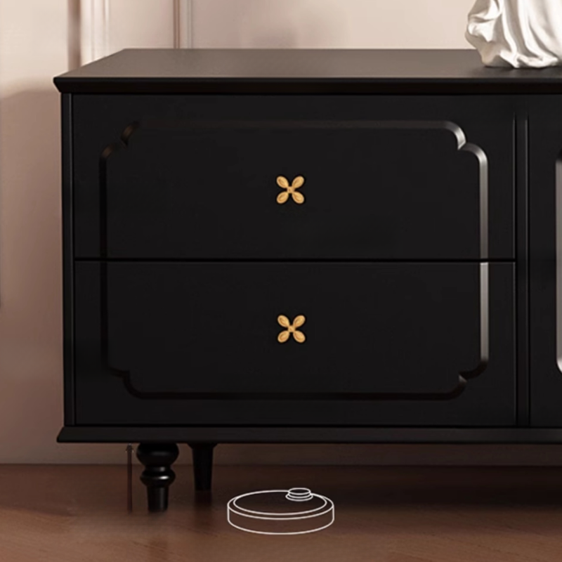 Black Art Deco Wooden TV Stand with Shelf, 4 Drawers, 2 Cabinets, and Cable Management - image 5