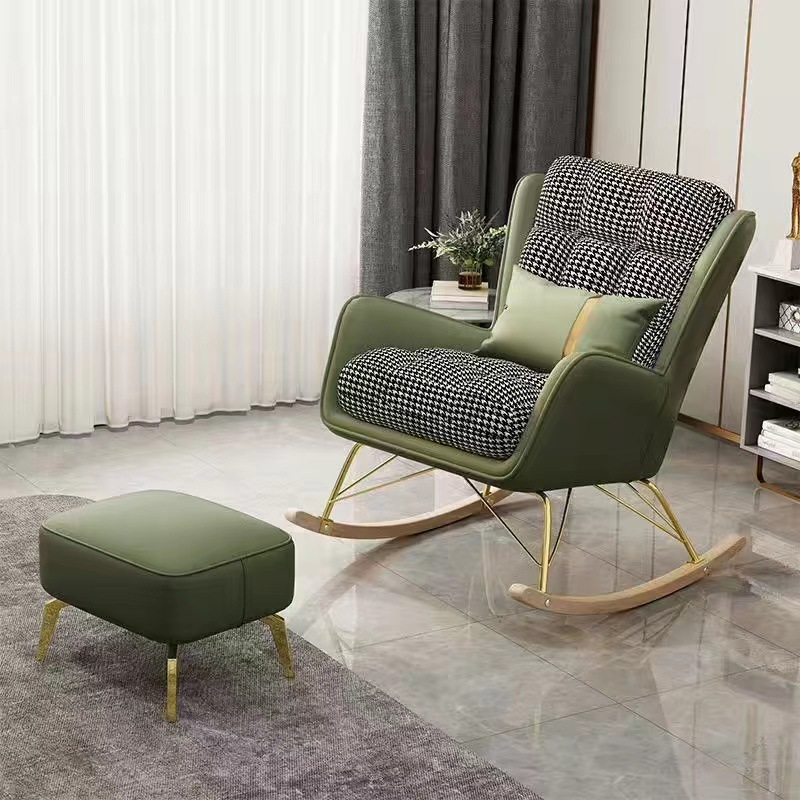 2 Piece Set Simplistic Lime Green/Auburn/Apricot Color Scratch-defiant Upholstered Rocking Accent Chair with Track Arm & Footstool - image 5