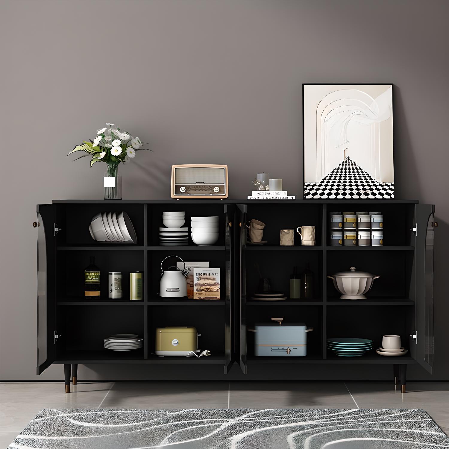 Wooden Modern Glass Door Kitchen Sideboard with Adjustable Shelving - image 4
