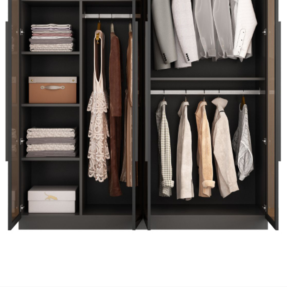 Freestanding Grey Wood Frame Wardrobe Modern Multifunctional Wardrobe with Glass Doors - image 9